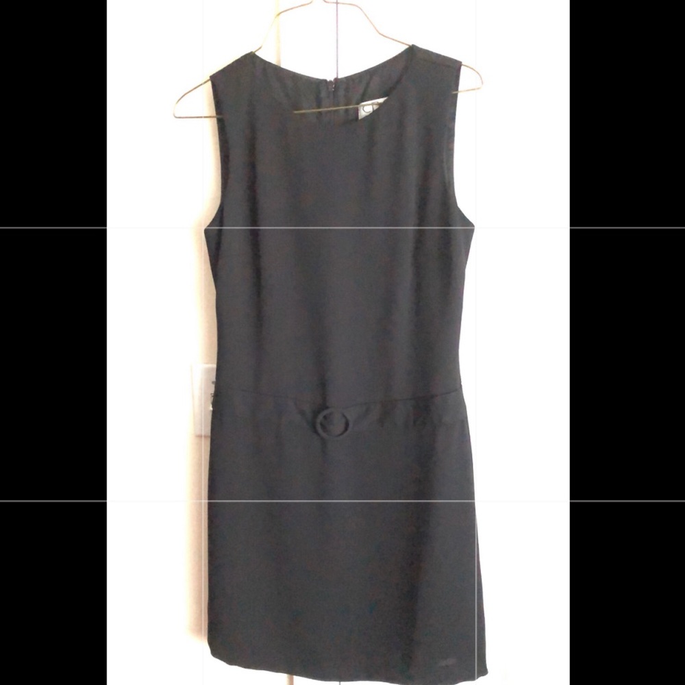 Elegant black dress with sewn in belt
